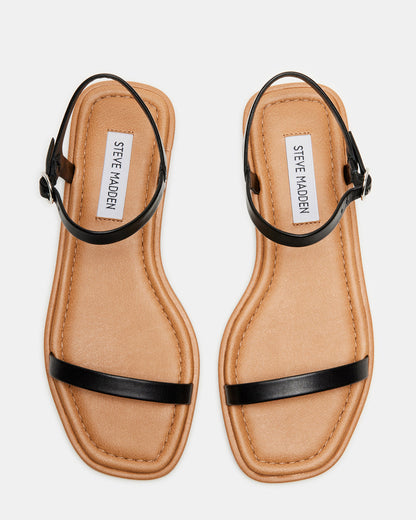 CAMARI Black Leather Square Toe Strappy Sandal | Women's Sandals