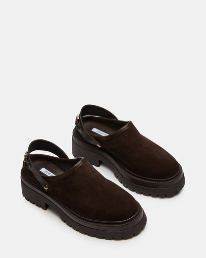 ERBA Brown Suede Platform Lug Slingback Clog Women's Flat