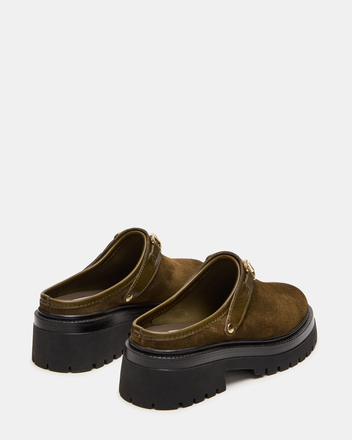 ERBA Olive Suede Platform Lug Slingback Clog Women's Flat