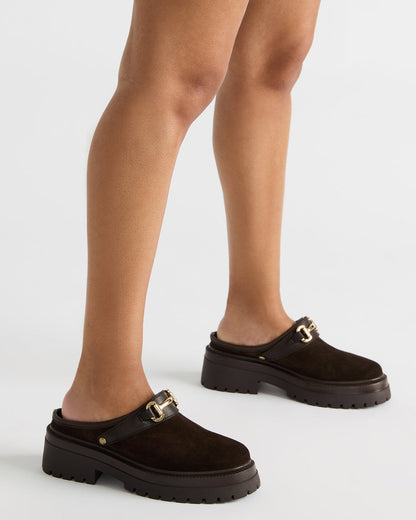 ERBA Olive Suede Platform Lug Slingback Clog Women's Flat