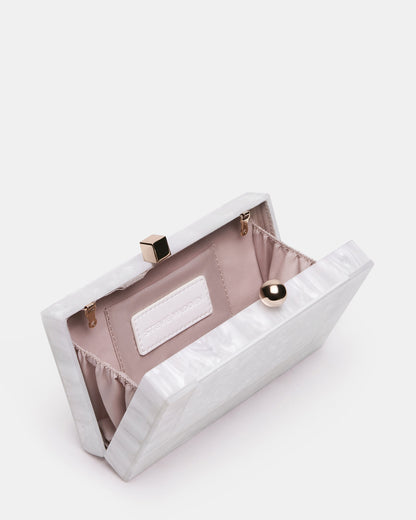 CAMILAA Bag White Geometric Pearlescent Minaudiere Crossbody Clutch Handbag