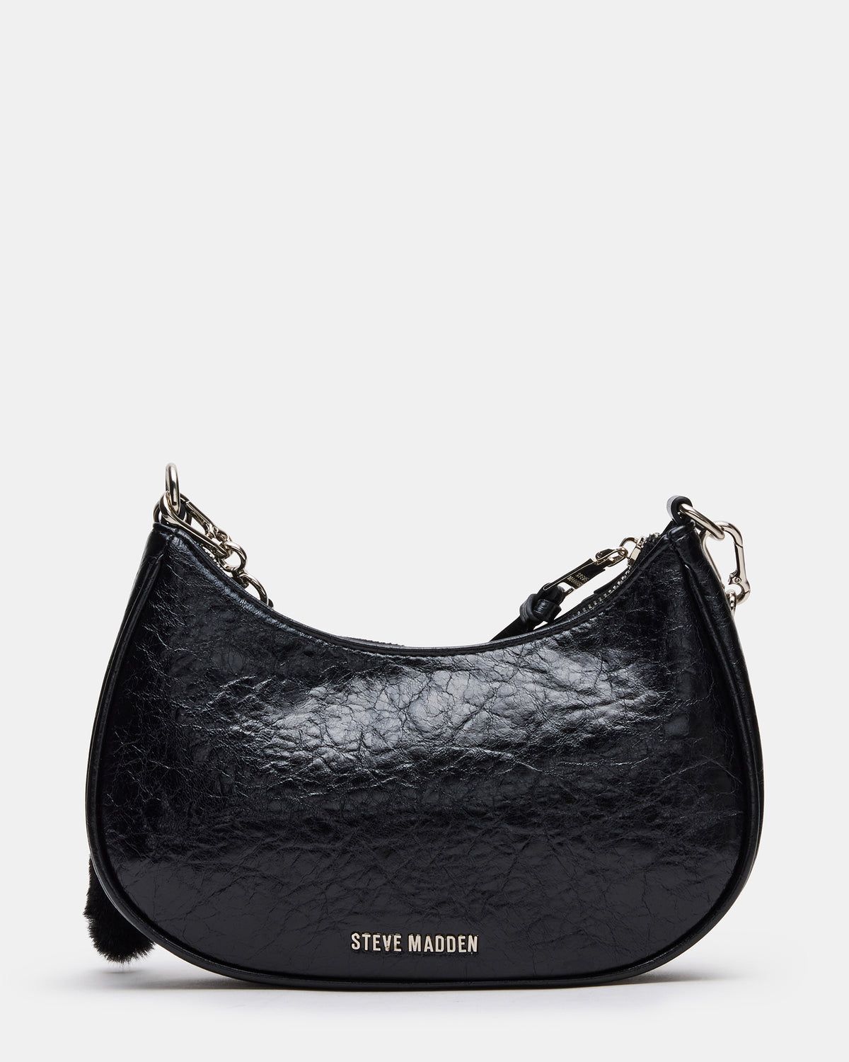 ERIKA Bag Black Rhinestone Embellished Studded Crinkle Moto Crossbody Handbag