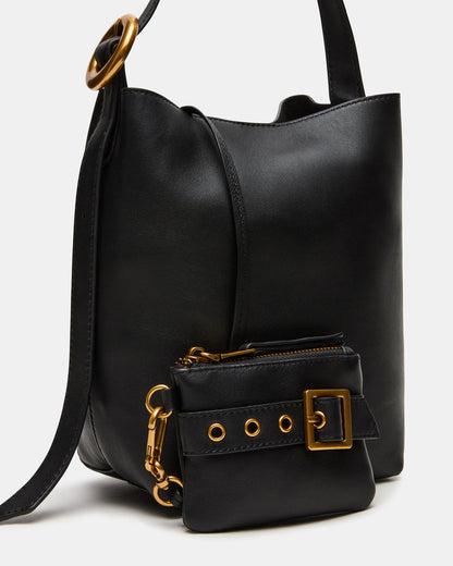 SOFIEE Bag Black Leather Shoulder Strap Bucket Tote Handbag