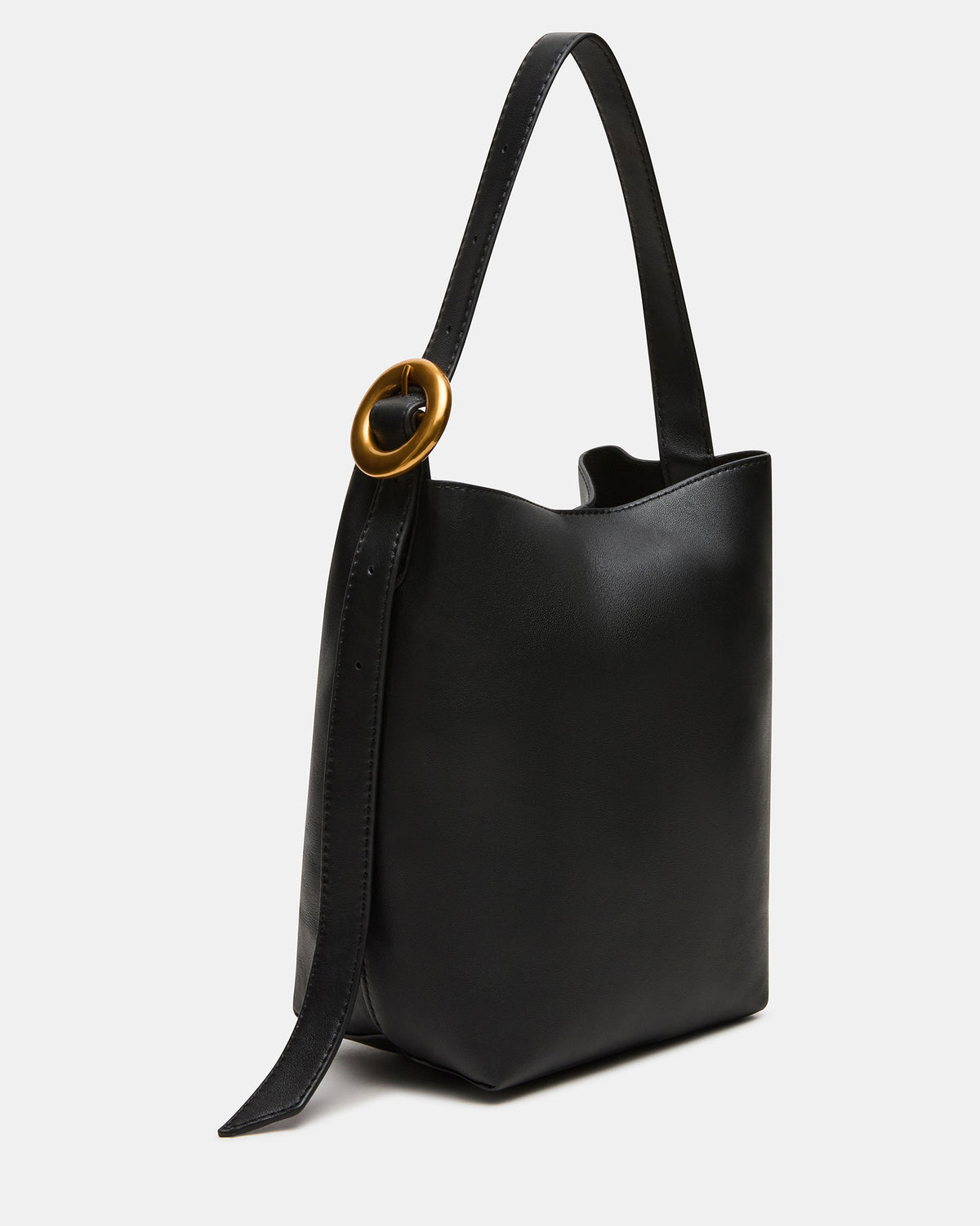 SOFIEE Bag Black Leather Shoulder Strap Bucket Tote Handbag