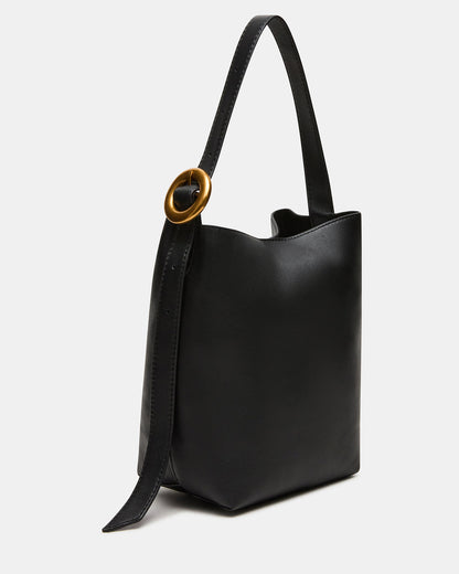 SOFIEE Bag Black Leather Shoulder Strap Bucket Tote Handbag