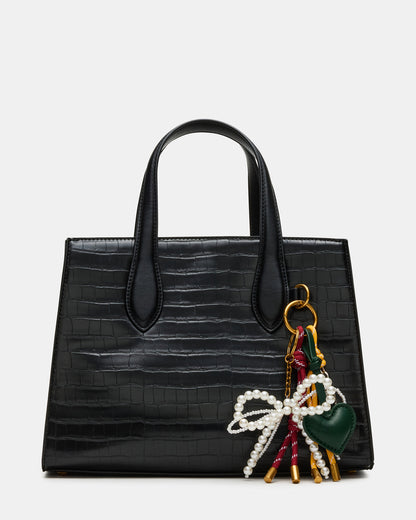 CALLEB Bag Black Crocodile Structured Tote Crossbody Handbag