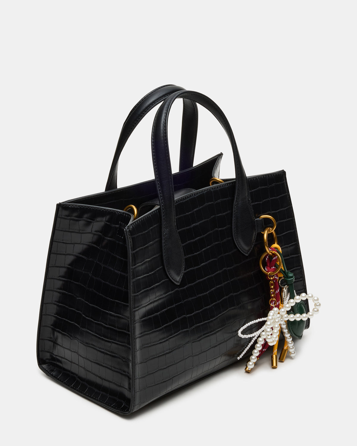 CALLEB Bag Black Crocodile Structured Tote Crossbody Handbag