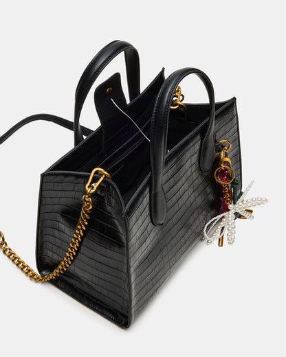 CALLEB Bag Black Crocodile Structured Tote Crossbody Handbag