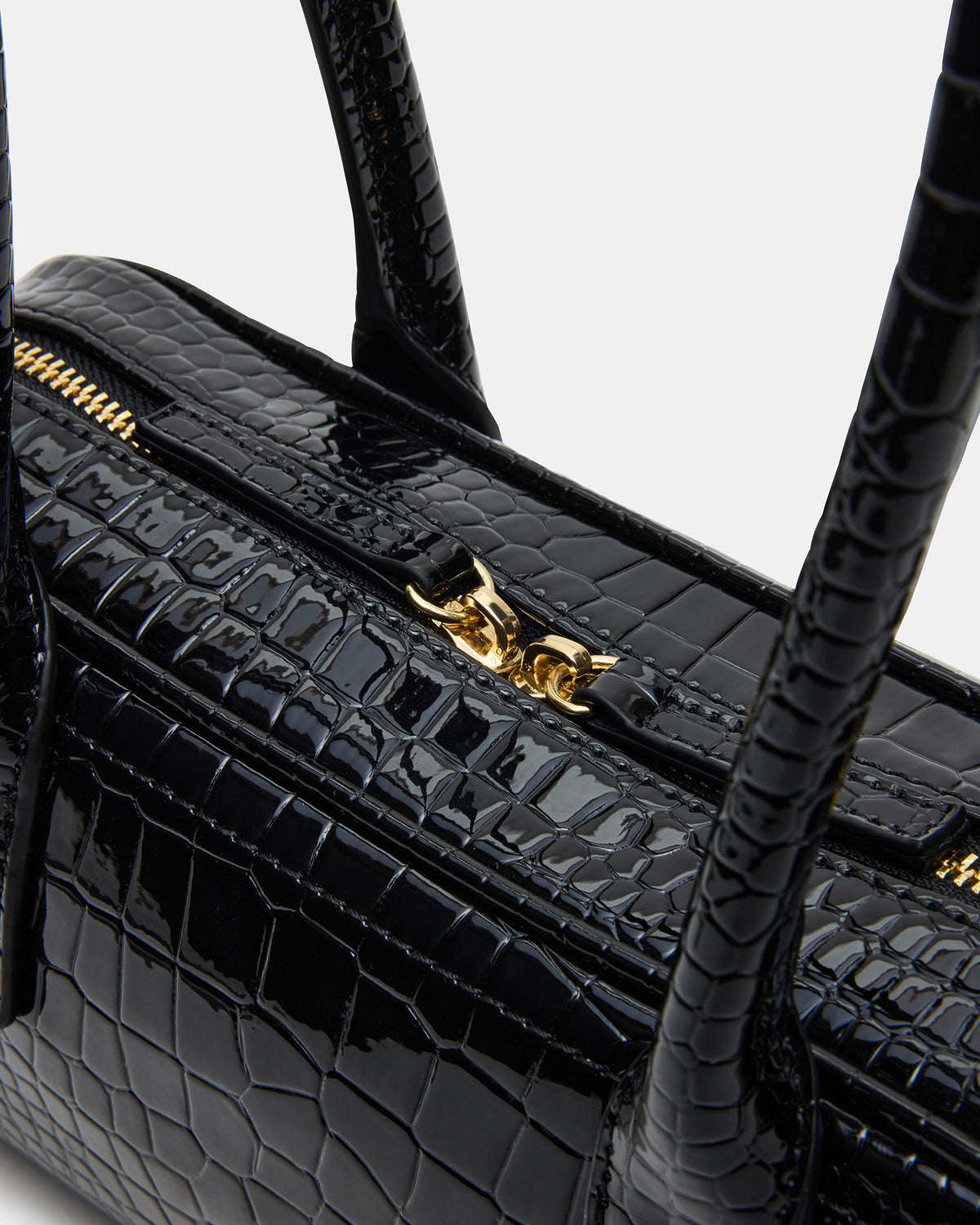 ANISE Bag Black Crocodile Elongated Shoulder Strap Handbag
