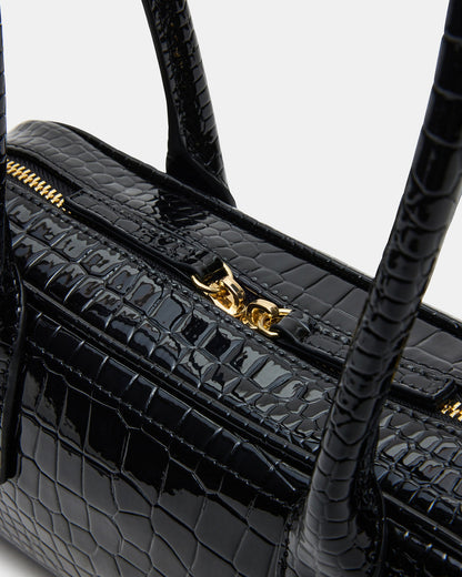 ANISE Bag Black Crocodile Elongated Shoulder Strap Handbag