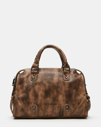 RIGGS Brown Distressed Slouchy Top-Handle Crossbody Satchel Handbag
