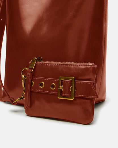 SOFIEE Bag Rust Leather Shoulder Strap Bucket Tote Handbag