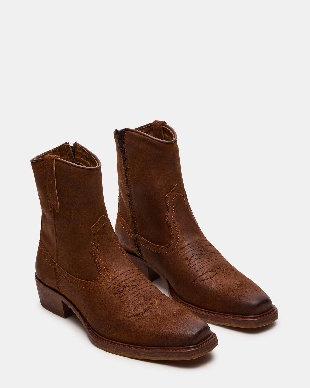 SANDERSON Dark Tan Square-Toe Western Men's Ankle Boot