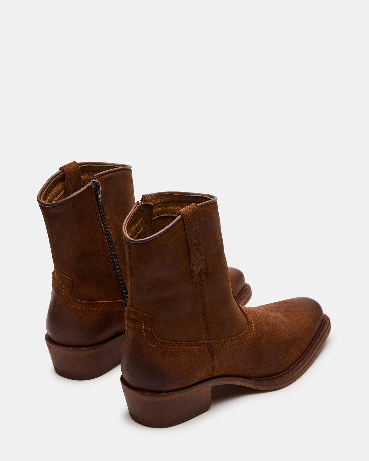 SANDERSON Dark Tan Square-Toe Western Men's Ankle Boot