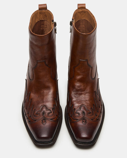 SANTANA Brown Leather Western Men's Ankle Boot