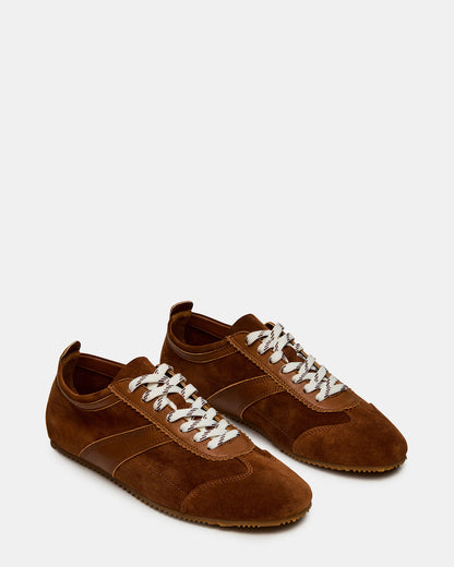 JUNA Cognac Suede Low-Top Lace-Up Stripe Men's Sneaker