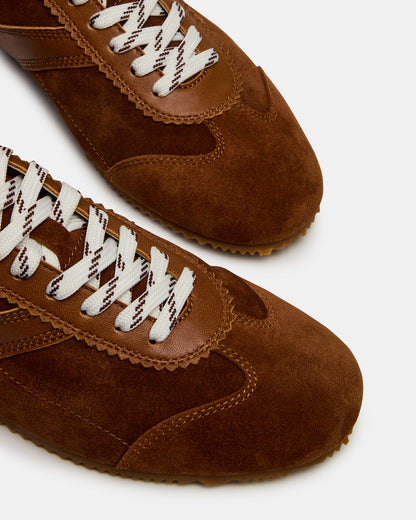 JUNA Cognac Suede Low-Top Lace-Up Stripe Men's Sneaker