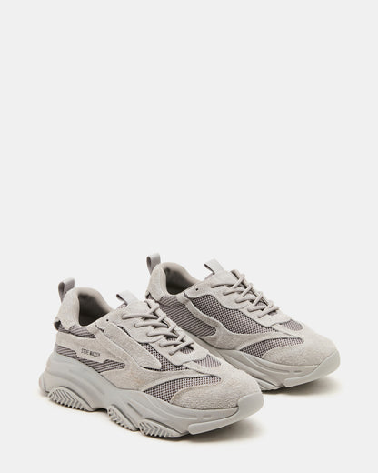 POSSESS Grey Suede Low-Top Lace-Up Men's Sneaker