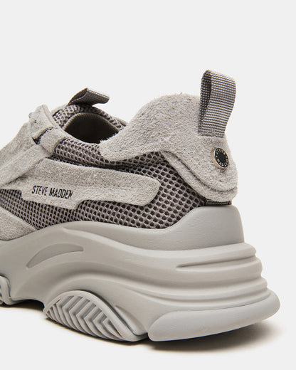 POSSESS Grey Suede Low-Top Lace-Up Men's Sneaker