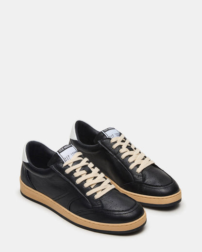 PRISMO Black Leather Low-Top Lace-Up Men's Sneaker