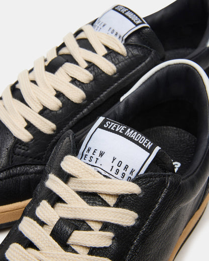 PRISMO Black Leather Low-Top Lace-Up Men's Sneaker