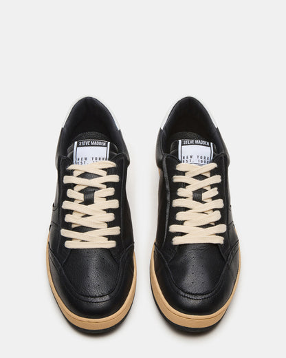 PRISMO Black Leather Low-Top Lace-Up Men's Sneaker