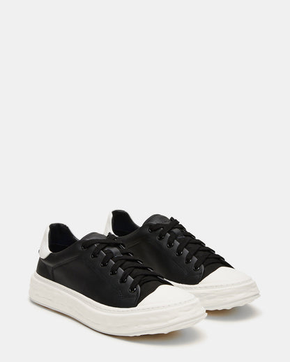 MACRAE Black Leather Men's Low-Top Fashion Sneaker