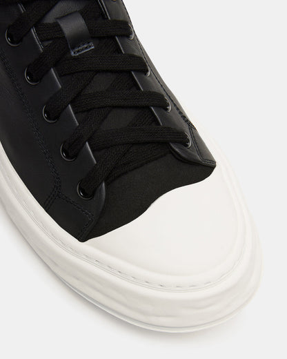 MACRAE Black Leather Men's Low-Top Fashion Sneaker