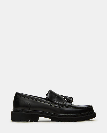 ARTHUS Black Leather Slip-On Tassel Men's Loafer