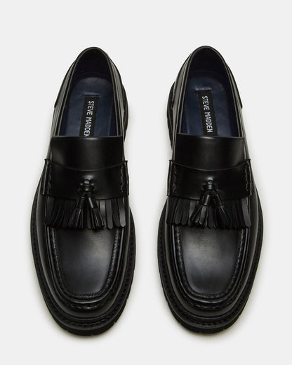 ARTHUS Black Leather Slip-On Tassel Men's Loafer