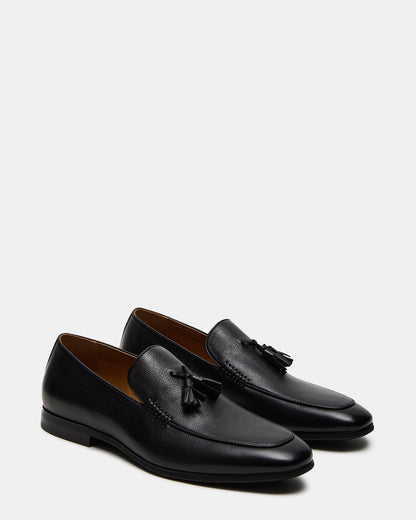 ONDRE Black Leather Tassel Slip-On Men's Loafer