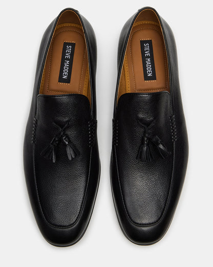 ONDRE Black Leather Tassel Slip-On Men's Loafer