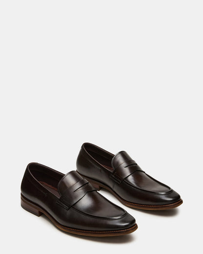 LIGHTNING Brown Leather Round-Toe Slip-On Men's Loafer