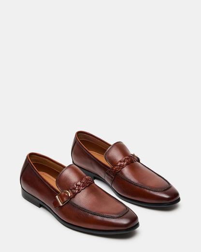 CHAPLIN Tan Leather Woven-Strap Buckle Slip-On Men's Loafer