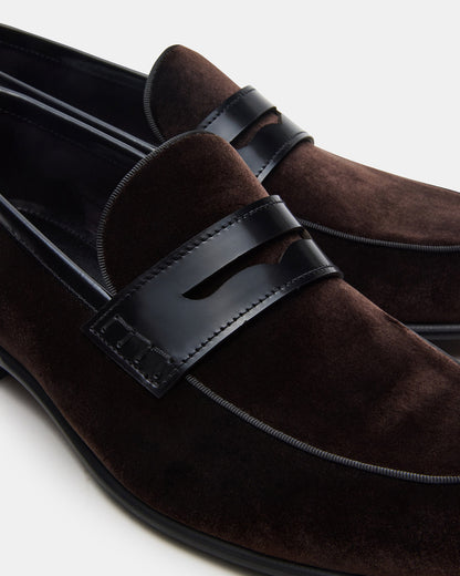 YARDLY Brown Velvet Slip-On Men's Dress Loafer