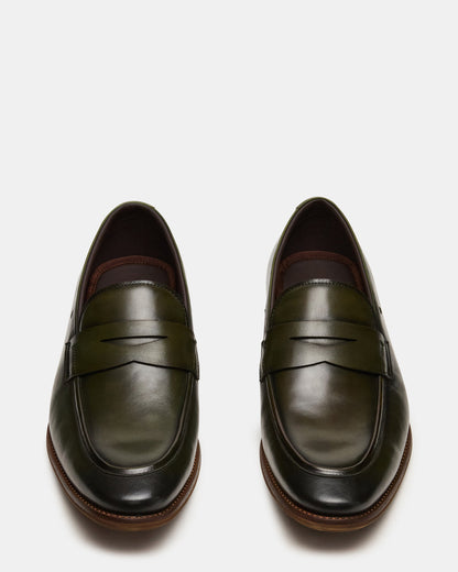 LIGHTNING Dark Green Round-Toe Slip-On Men's Loafer