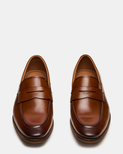 LIGHTNING Tan Leather Round-Toe Slip-On Men's Loafer
