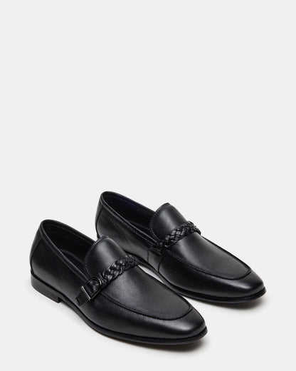 CHAPLIN Black Leather Woven-Strap Buckle Slip-On Men's Loafer