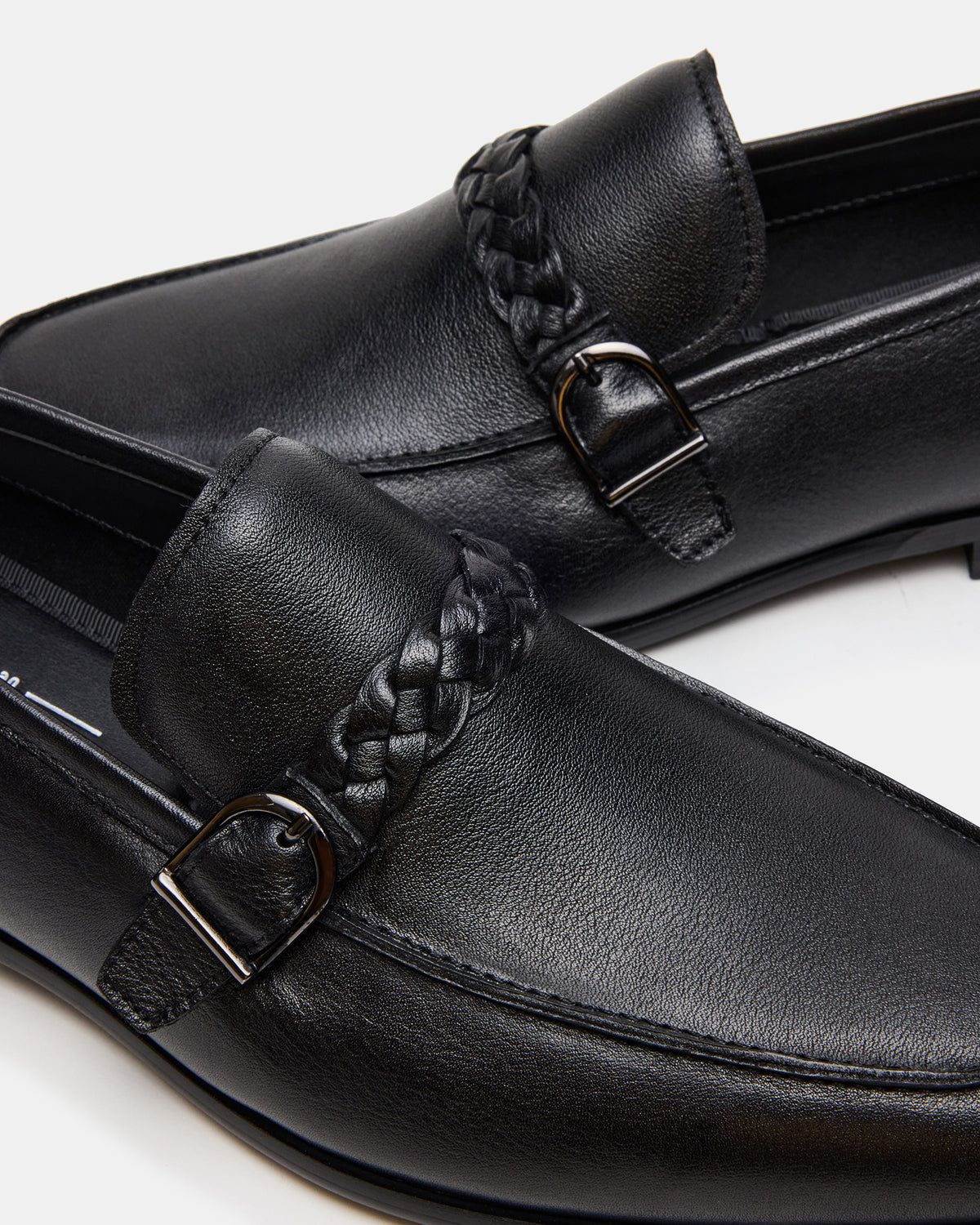 CHAPLIN Black Leather Woven-Strap Buckle Slip-On Men's Loafer