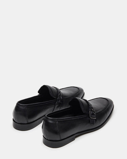 CHAPLIN Black Leather Woven-Strap Buckle Slip-On Men's Loafer