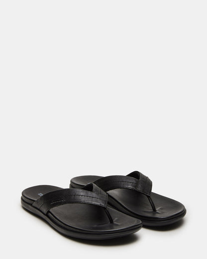 EMMETT Black Leather Men's Thong Sandal