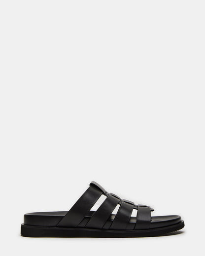 MARVYN Black Leather Men's Fisherman Slip-On Sandal