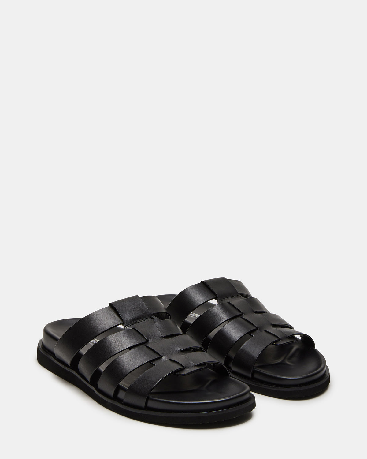 MARVYN Black Leather Men's Fisherman Slip-On Sandal