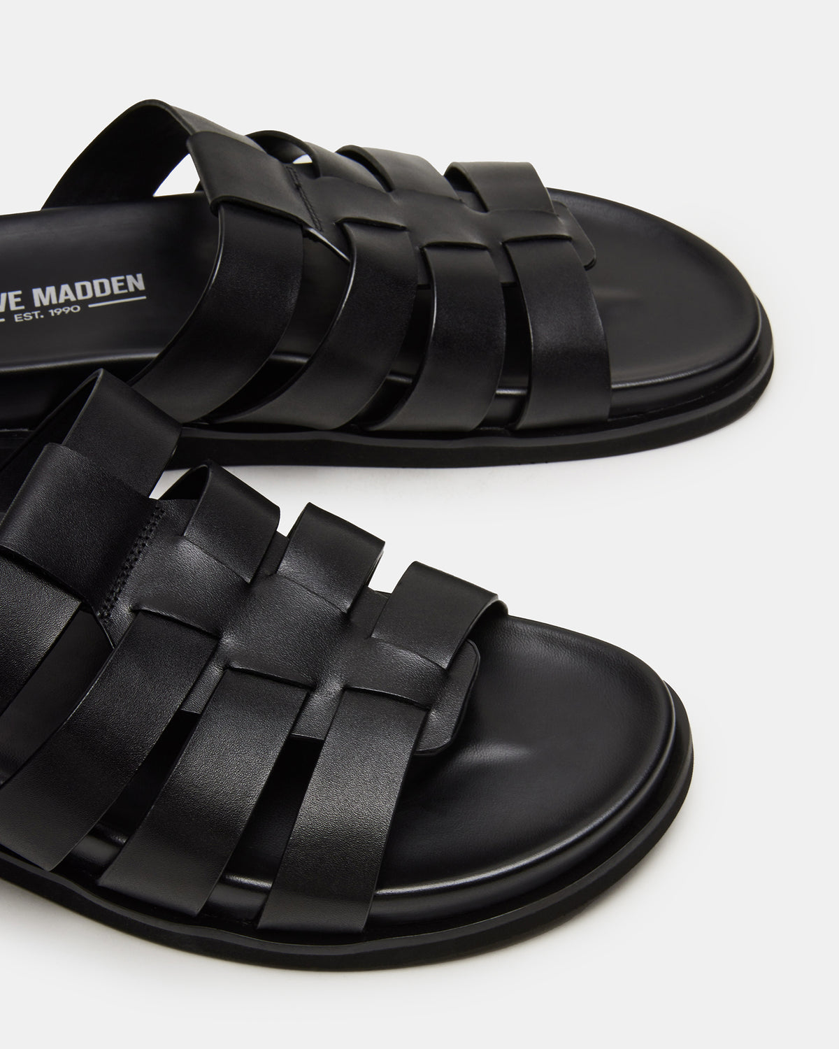MARVYN Black Leather Men's Fisherman Slip-On Sandal
