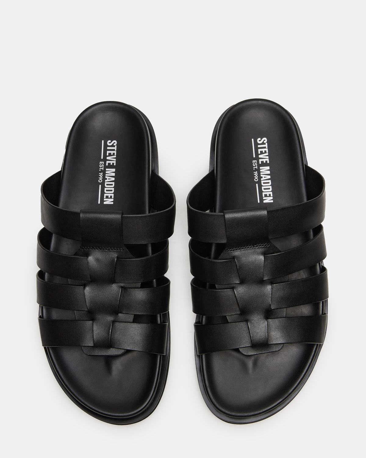 MARVYN Black Leather Men's Fisherman Slip-On Sandal