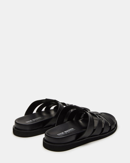 MARVYN Black Leather Men's Fisherman Slip-On Sandal