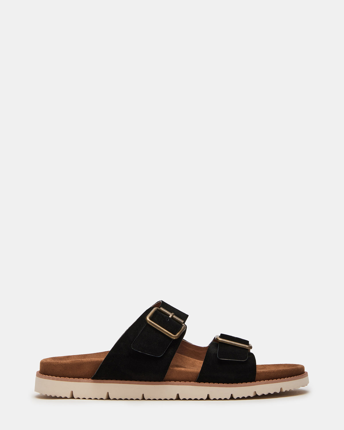 CORBAN Black Suede Men's Double Buckle Closure Footbed Sandal