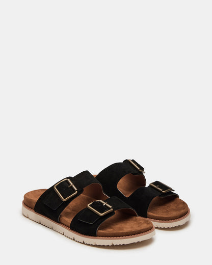 CORBAN Black Suede Men's Double Buckle Closure Footbed Sandal