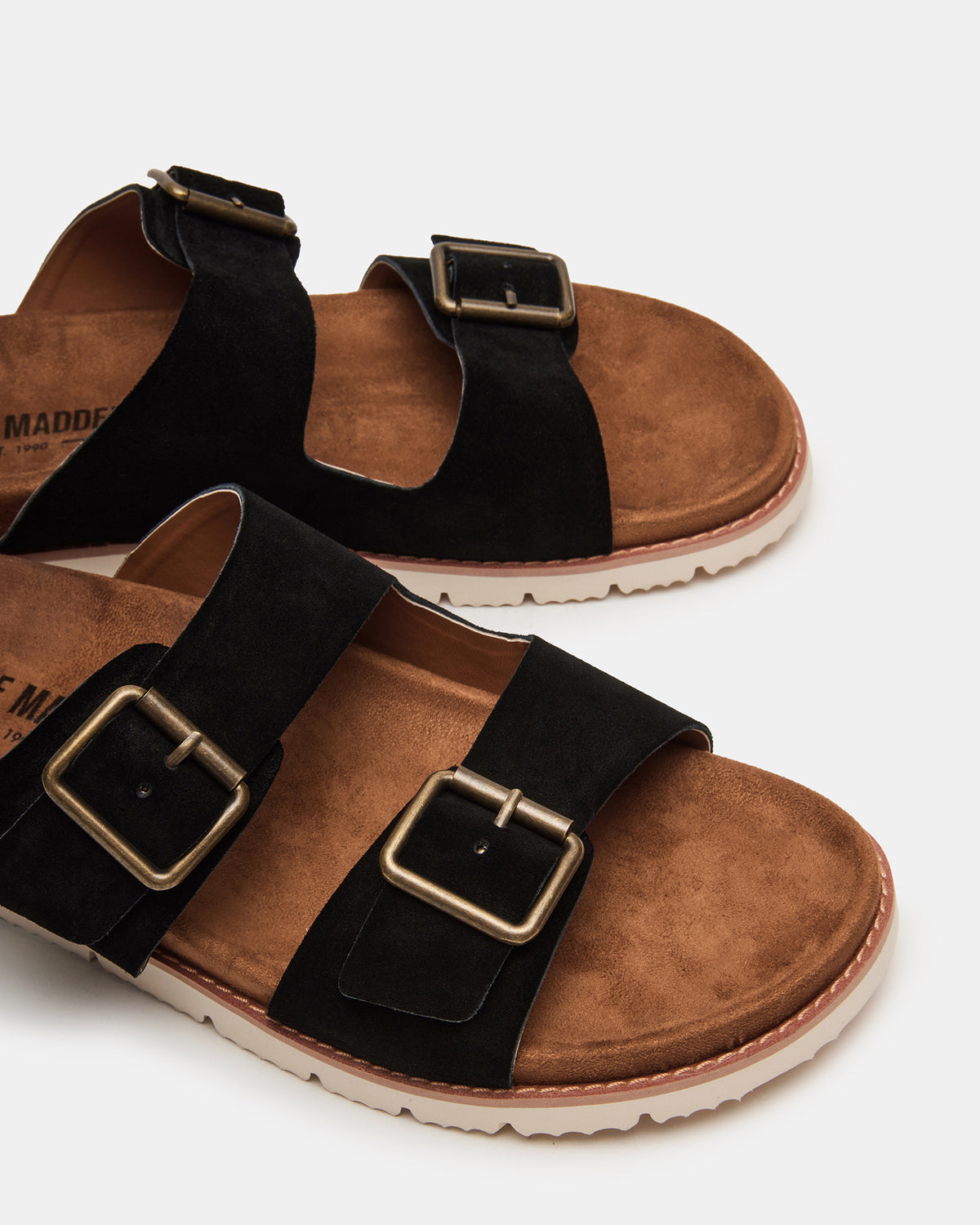 CORBAN Black Suede Men's Double Buckle Closure Footbed Sandal