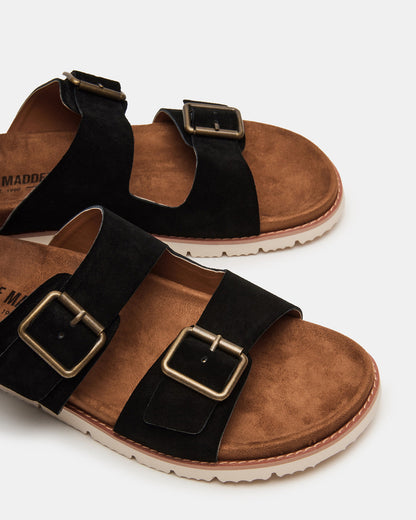 CORBAN Black Suede Men's Double Buckle Closure Footbed Sandal